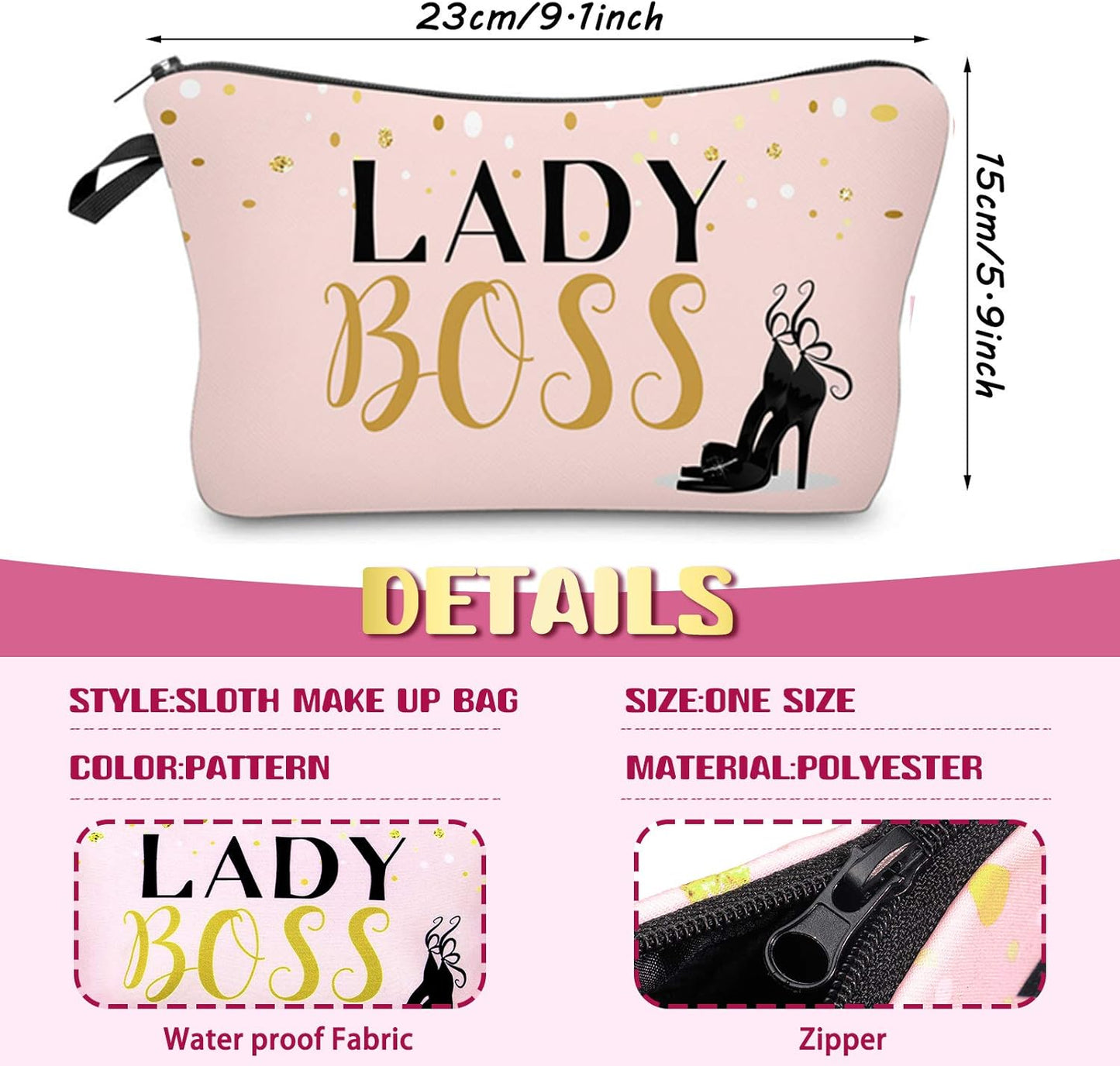 10 Pieces Letters Makeup Bags Bulk Cosmetic Pouch for Women Travel Zipper Organizer Toiletry Bag Printing Pencil Bag Christmas Supplies Gift(Black, Gold and Pink Style)