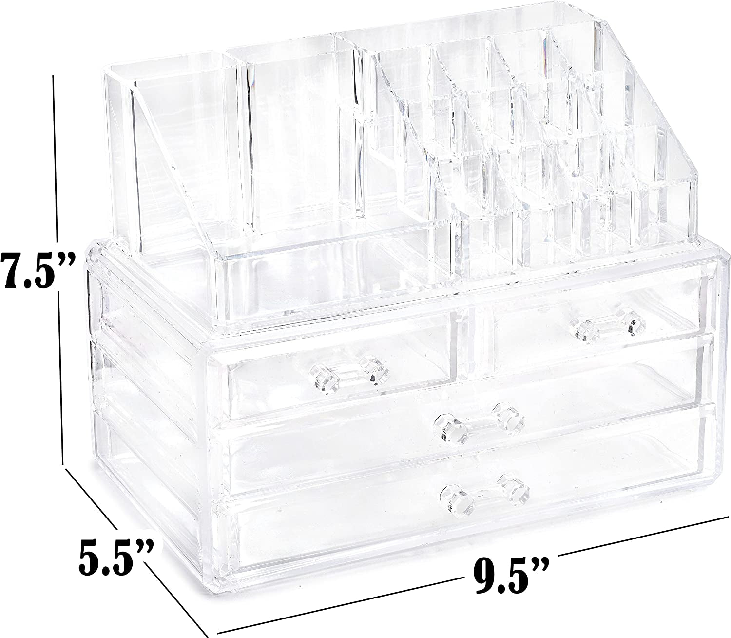 Clear Makeup Organizer – 16-Compartment Cosmetic and Jewelry Holder, 4-Drawer Vanity Storage, Elegant Clear Design for Makeup and Accessories