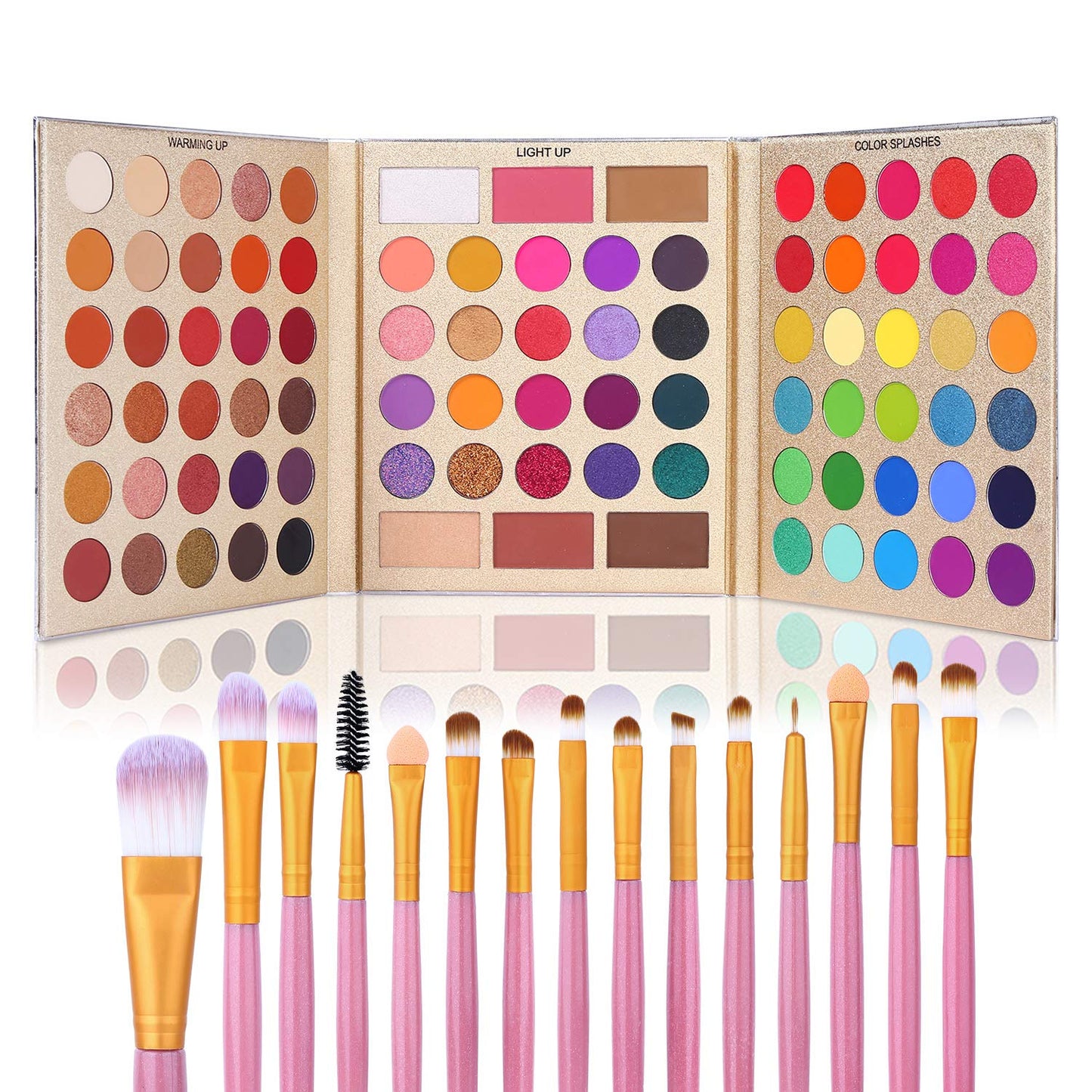 Professional 86 Colors Eyeshadow Palette with 15Pcs Makeup Brushes Set Matte Glitter Long Lasting Highly Pigmented Waterproof Contour Blush Powder Highlighter All in One