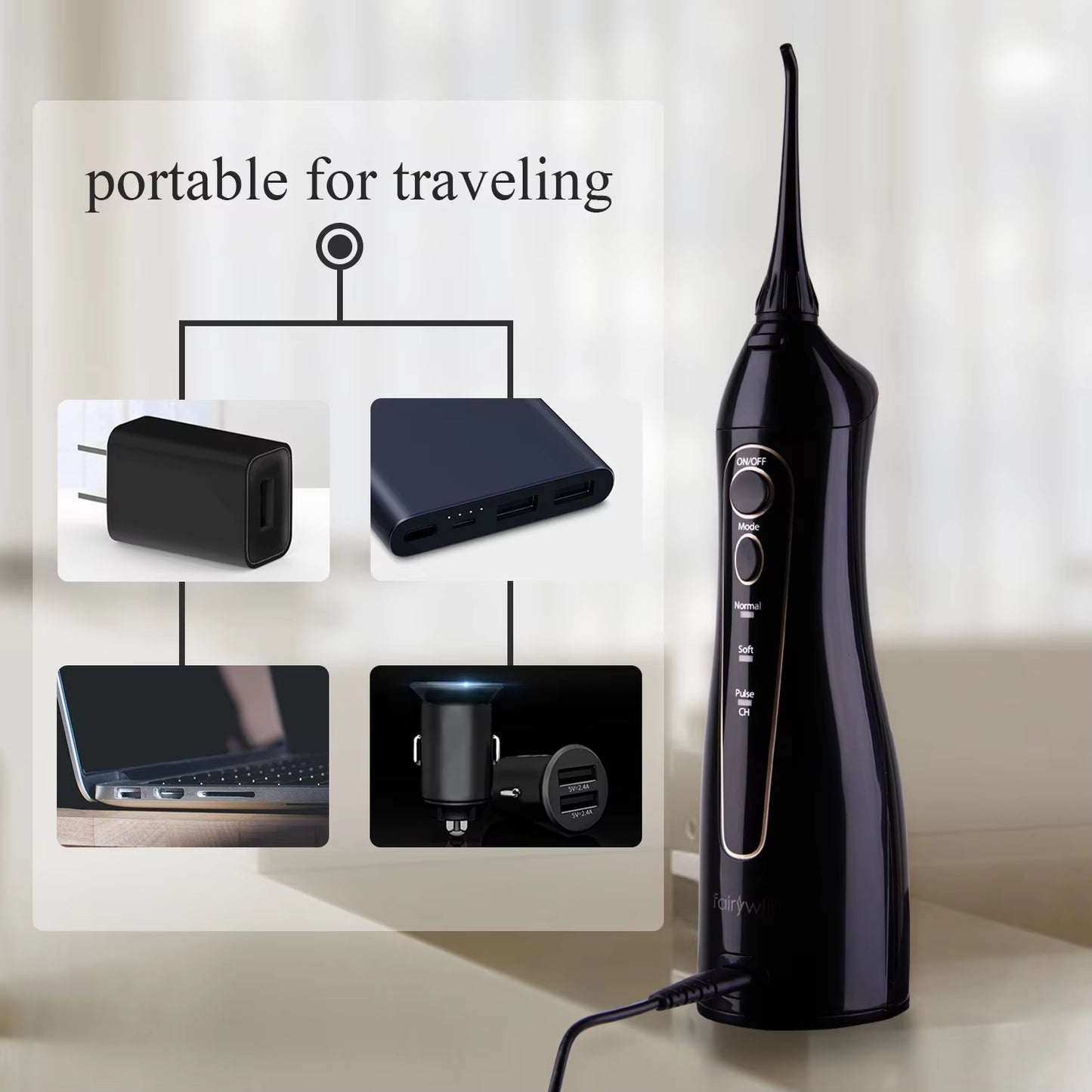 Water Flossers for Teeth 300ML Oral Irrigator Rechargeable Portable Dental 3 Modes Water Tank Waterproof Teeth Cleaner